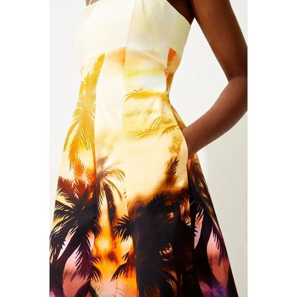 Karen Millen Tailored Scenic Print Strappy Mini Dress Orange Size 12 NWT - Picture 4 of 7